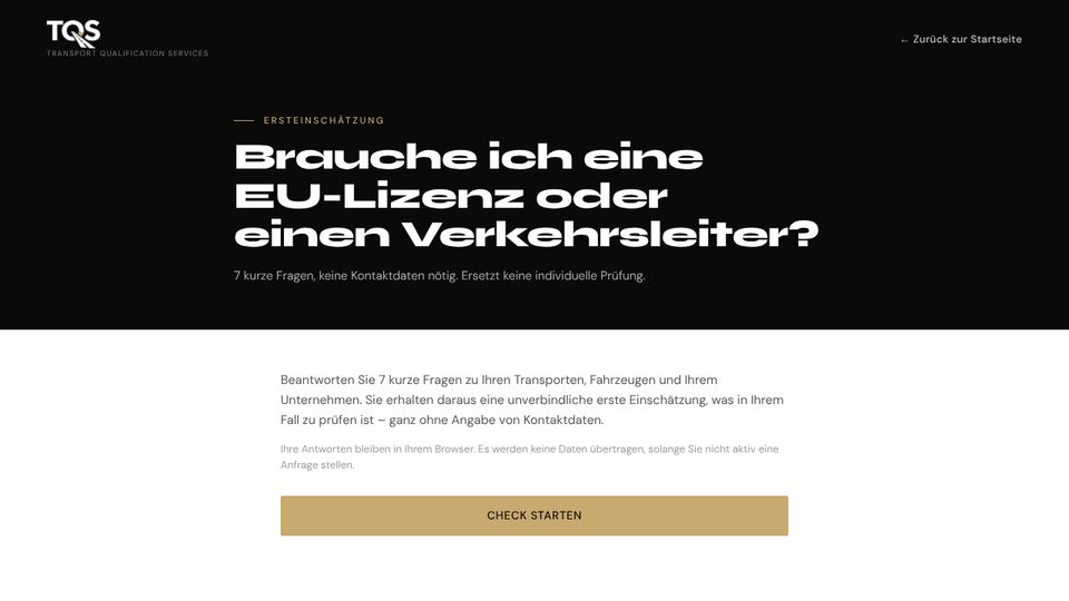 Vorschau: Startseite des Genehmigungs-Checks